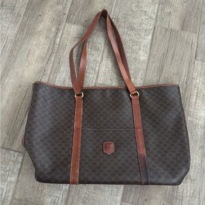 Geometric Brown Tote Bag with Contrasting Handles